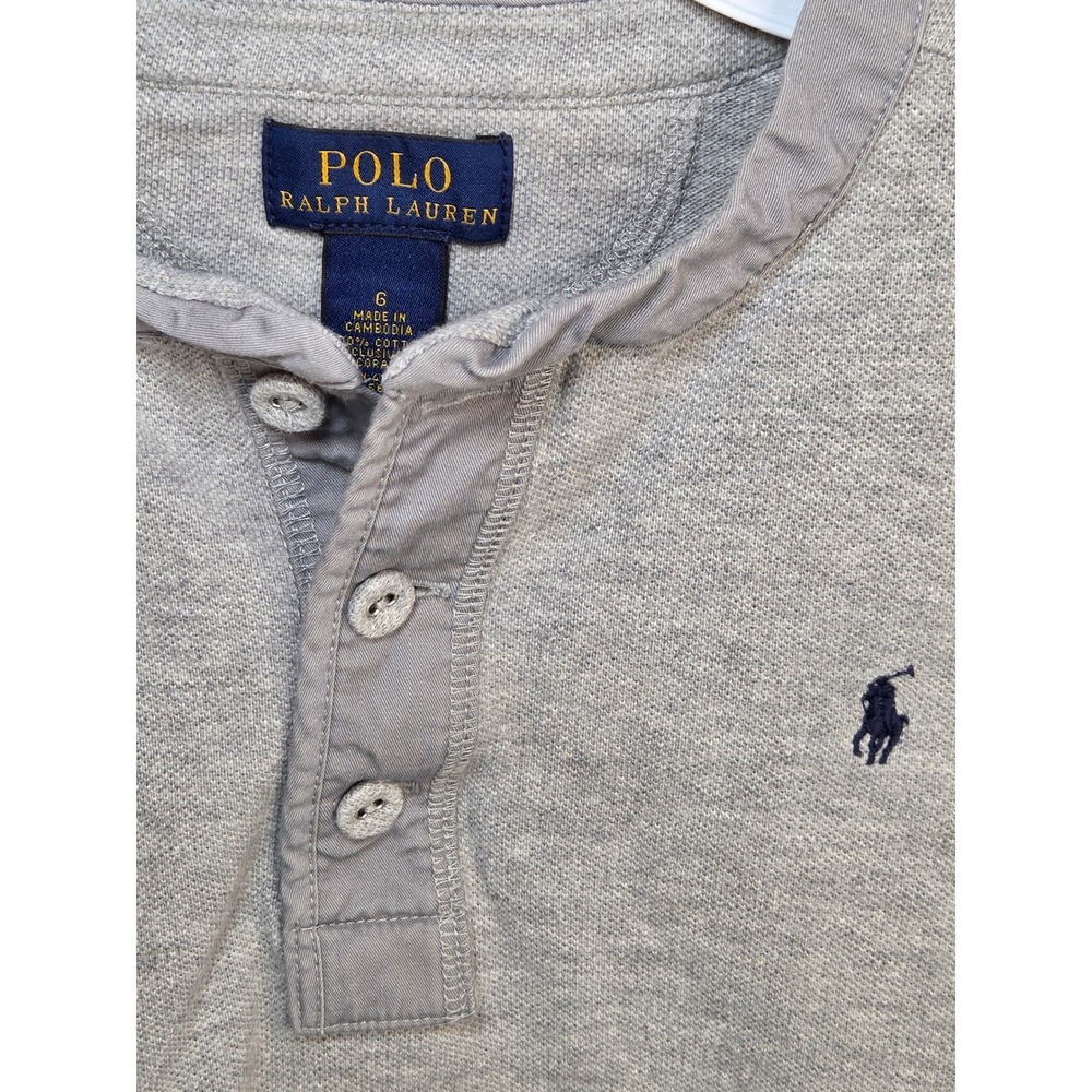 Polo Ralph Lauren Boys Gray Long Sleeve Henley 1/4 button Size‎ 6 Navy Pony